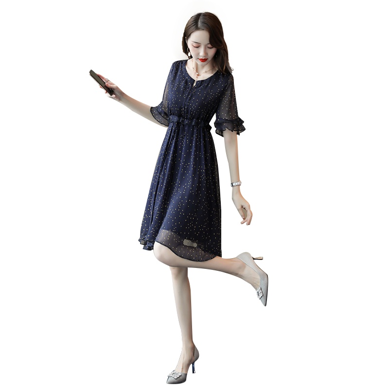 丝柏舍2020夏季小清新简约五分袖修身中长连衣裙女S92R2125L