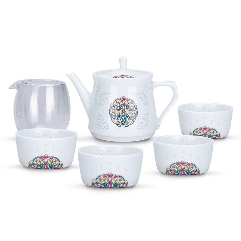 景德镇陶瓷家用喝茶小容量手工白瓷茶壶茶杯公道杯功夫茶具套装 花团锦簇