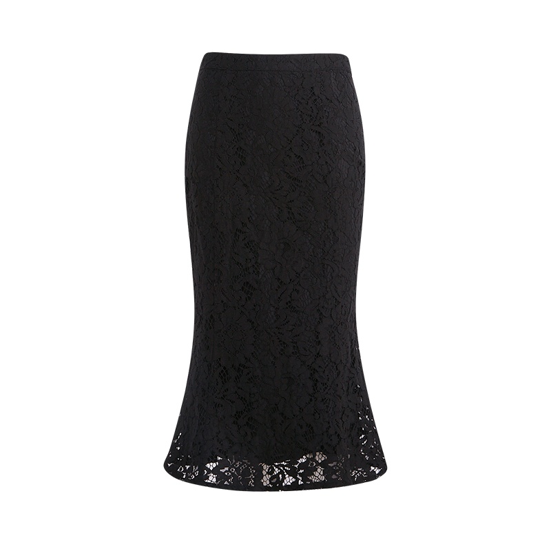 晩白 新款时尚鱼尾摆纯色蕾丝包臀中裙一步半身裙