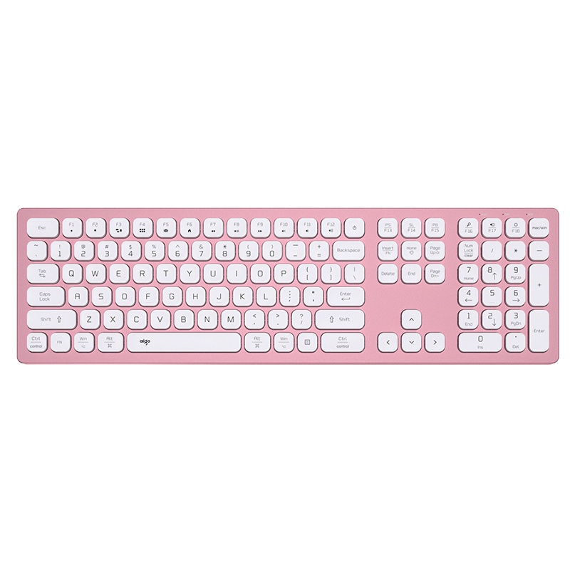爱国者 (AIGO) 超薄双系统安静键盘 适配苹果Mac RGB背光 铝合金面板 巧克力键盘有线键盘 V800 樱粉色