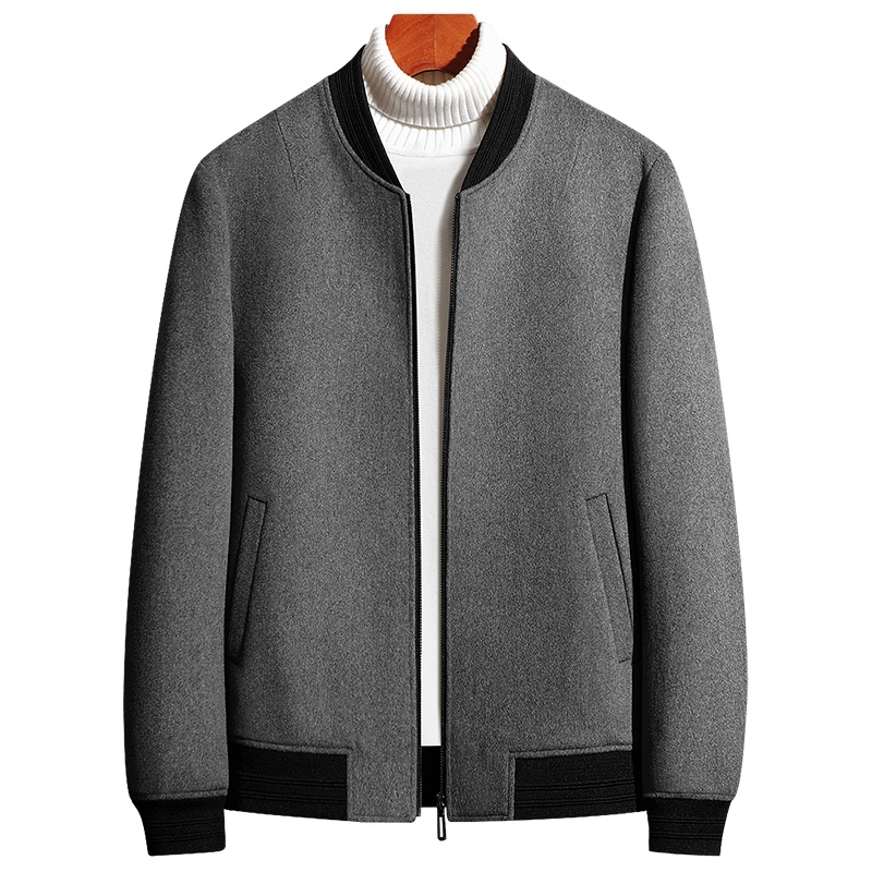 夹克短款非双面呢子大衣男秋冬季加厚中年羊毛呢宽松外套爸爸装 SQM2002