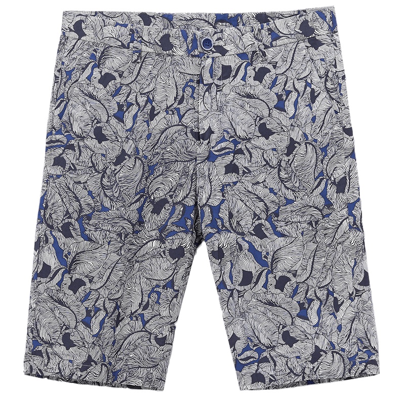 Hieiika 海一家男装2019夏季时尚撞色大面积印花装饰宽松舒适休闲中裤