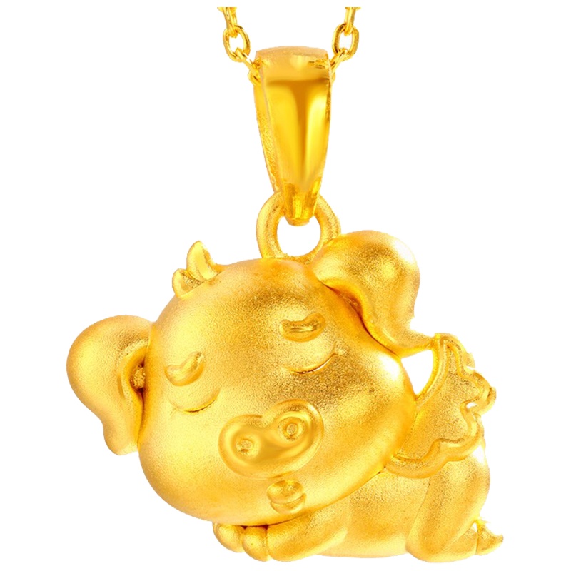 翠绿 黄金吊坠 足金999猪年生肖3D硬金天使猪吊坠 金重约1.6-1.7克 A08000041296