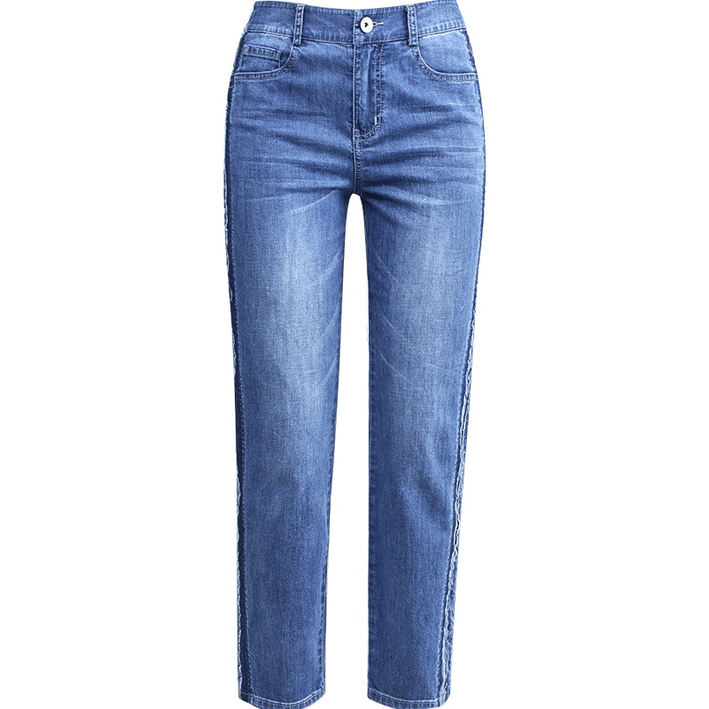 娅丽达女裤2019夏季新款显瘦直筒牛仔裤女宽松拼接纯棉薄款长裤I2163