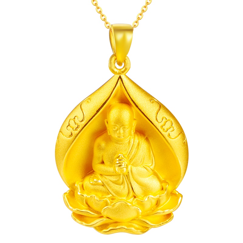 黄金码头3D硬金如来佛吊坠佛光普照足金999平安坠子节日老婆爱人