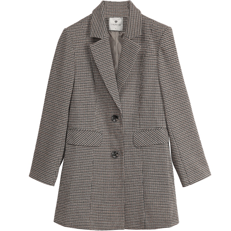 千仞岗春季新款女士复古格纹西服外套气质优雅英伦风