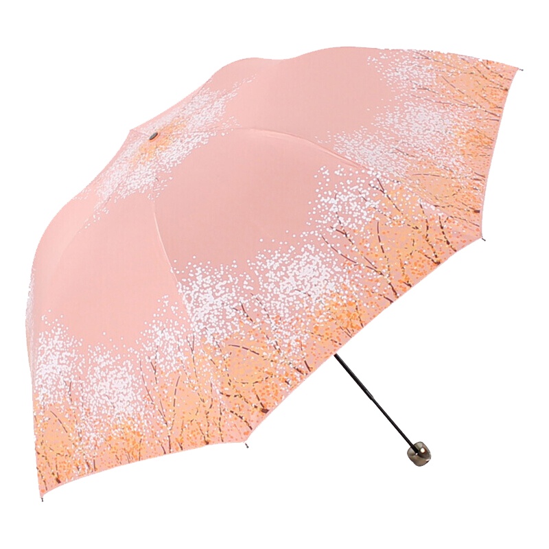 天堂伞 森系女孩黑胶丝印三折超轻蘑菇公主晴雨伞太阳伞 L30134ELCJ