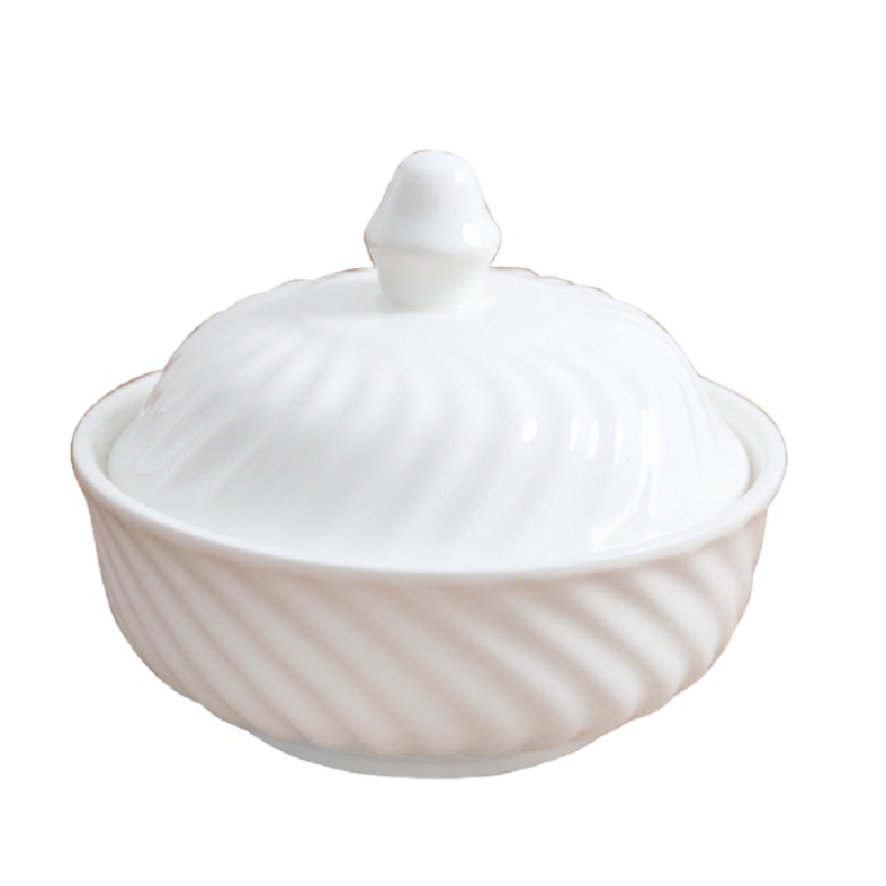 陶瓷碗带盖骨瓷隔水炖盅单人份纯白300ml