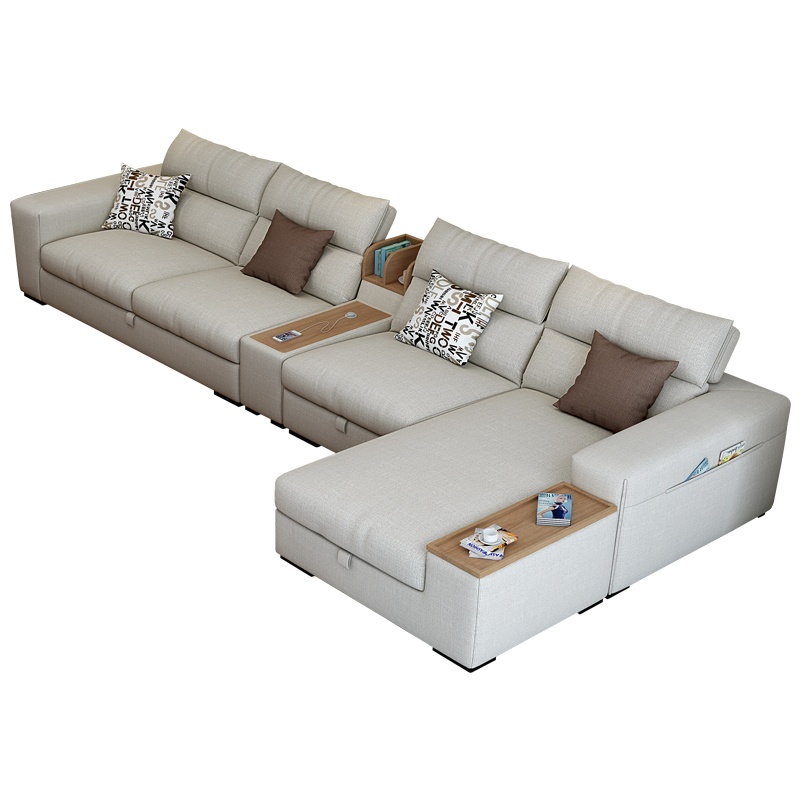 佐丽雅北欧布艺沙发现代简约储物沙发大小户型客厅组合智能充电沙发SNBSF8718