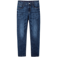 才子男装基础款牛仔裤男士2020秋冬季新款修身直筒青年深蓝色裤子_1