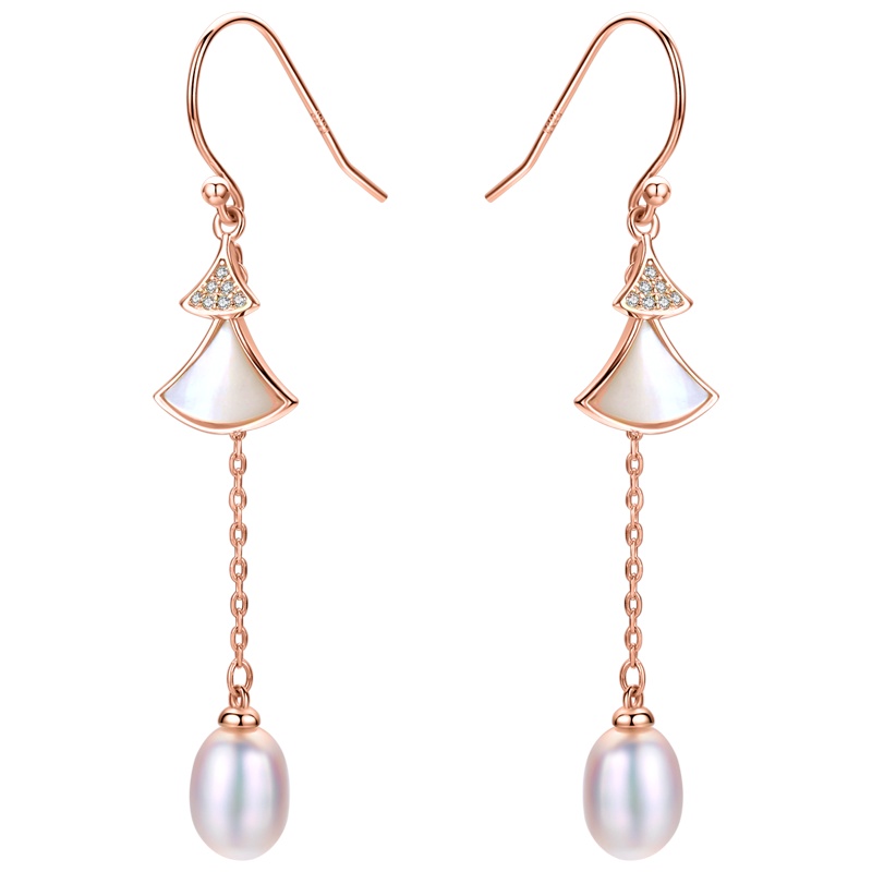 佰色传情S925银淡水珍珠耳饰贝壳耳钩网红简约冷淡风耳环