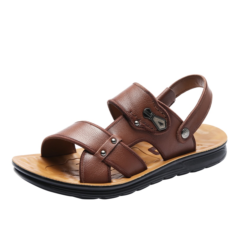 兽霸凉鞋男真皮夏季2019新款男士休闲沙滩鞋户外防滑牛皮凉拖鞋