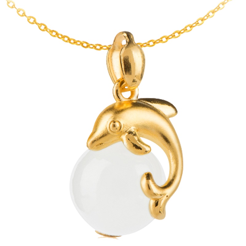 金一足金幸福海豚女士款和田玉吊坠赠银链(定价) ZJDZ087