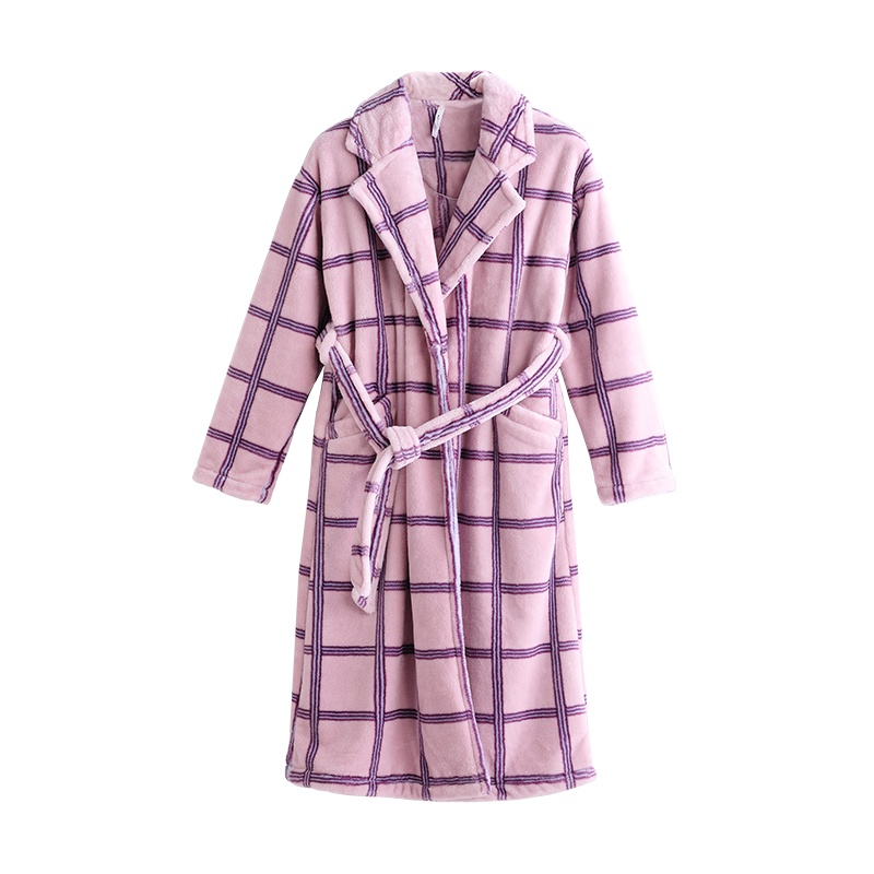 安之伴特卖双面珊瑚绒印格长袖女袍C34B215