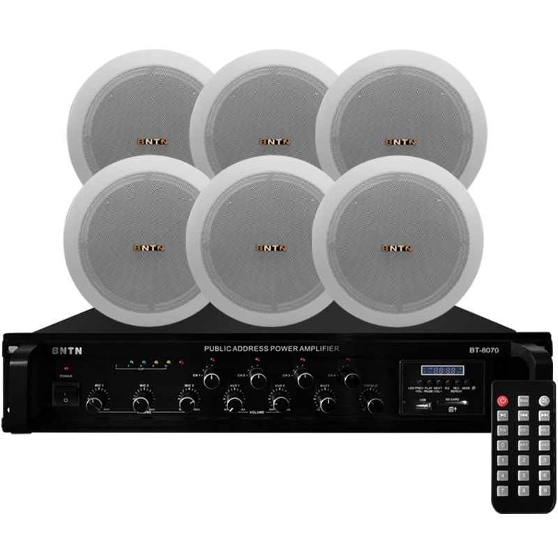 奔腾(BNTN)定压同轴高音吸顶喇叭音响套装家庭影院 专业定压定阻蓝牙功放 吊顶背景音乐公共广播功放音箱系统( 一拖六)