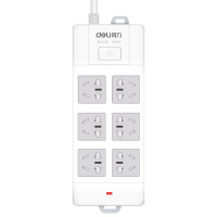 得力(deli)18246-10新国标6位10米大孔距总控开关插座/插排/插线板/接线板/排插/拖线板 白色