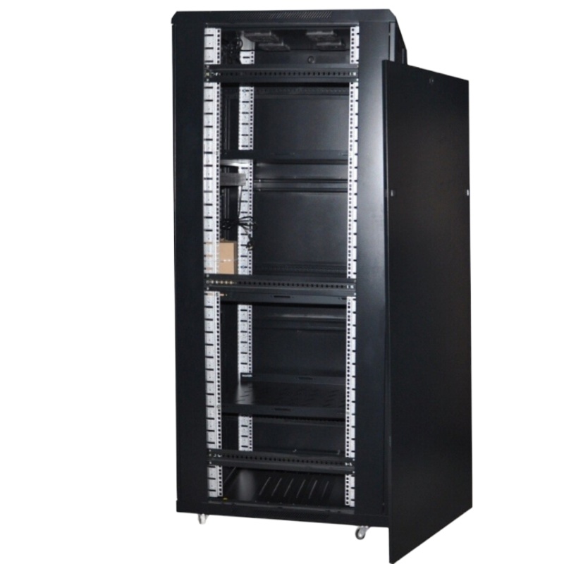 42U标准机柜 钢化玻璃门/网门600×1000×2000,含3个托盘,一个六插孔电源,4个风扇