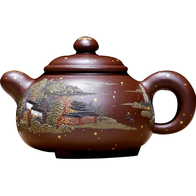 询价 童稚原矿紫泥宜兴紫砂壶彩绘名家施昌纯全手工家用茶具210cc 中小品 泥绘王子施昌手工制作
