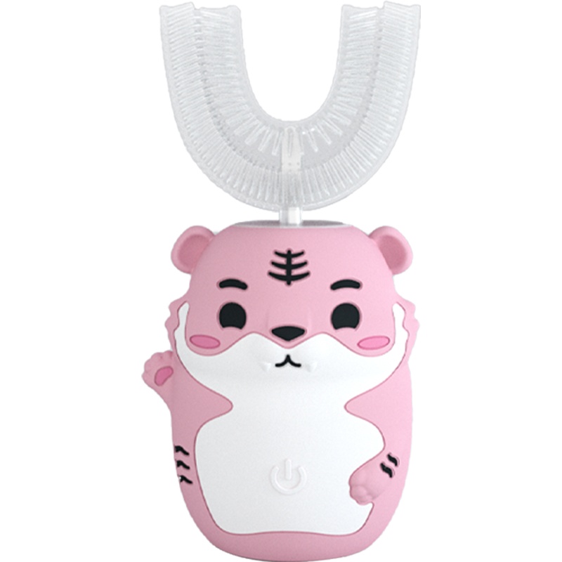 儿童电动牙刷U型1-3-6-12岁宝宝孩子男童女童声波智能U形充口含式牙结石洁牙器 直充款 粉色【U刷+三面刷+传统刷】