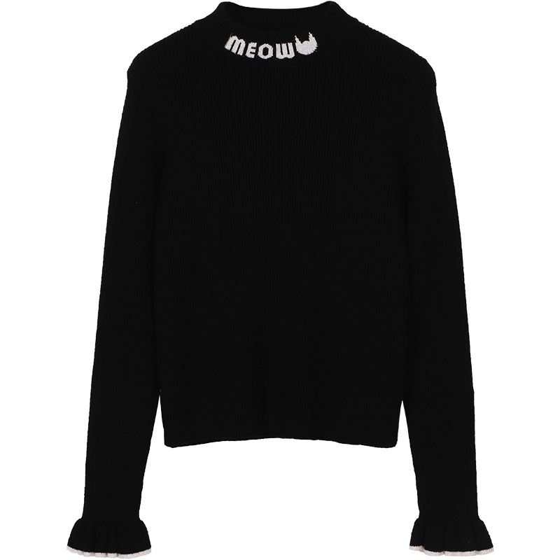 a02新款时尚字母拼接喇叭袖打底针织毛衣女DTU5B0501ST