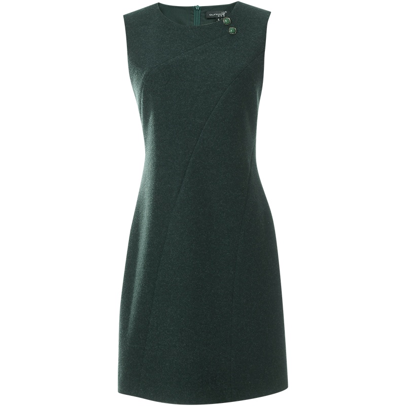 欧昵雪气质圆领无袖收腰毛呢连衣裙女显瘦呢子背心裙