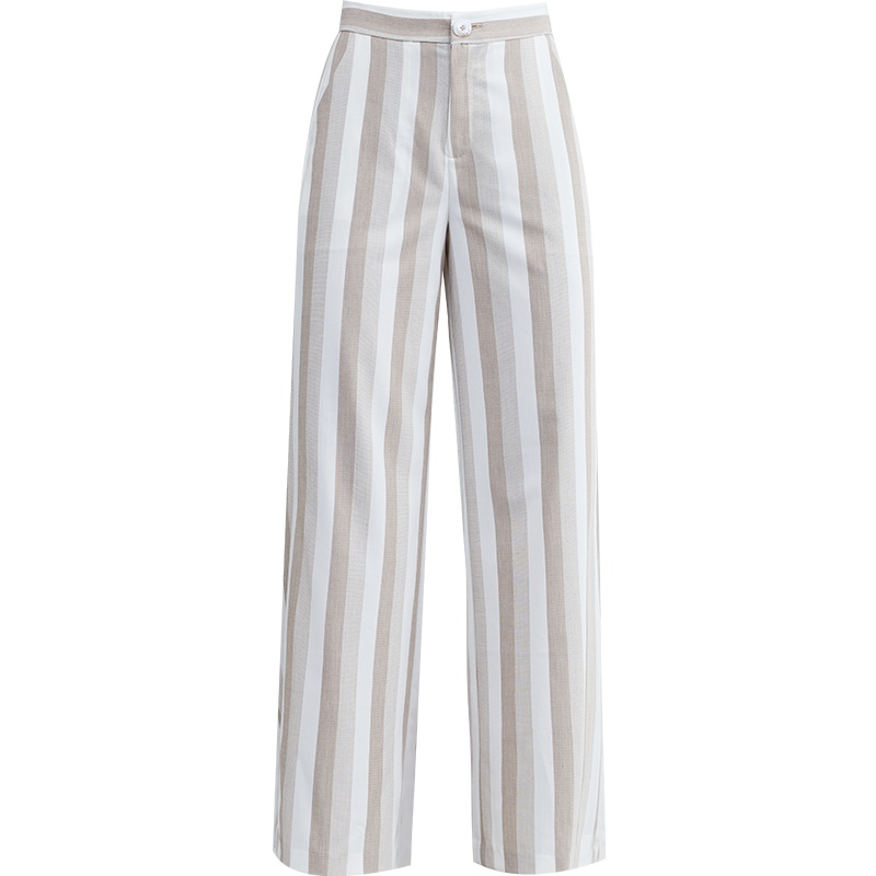 娅丽达女裤2019夏季新款阔腿裤女条纹休闲高腰大码垂感薄款长裤子I2628