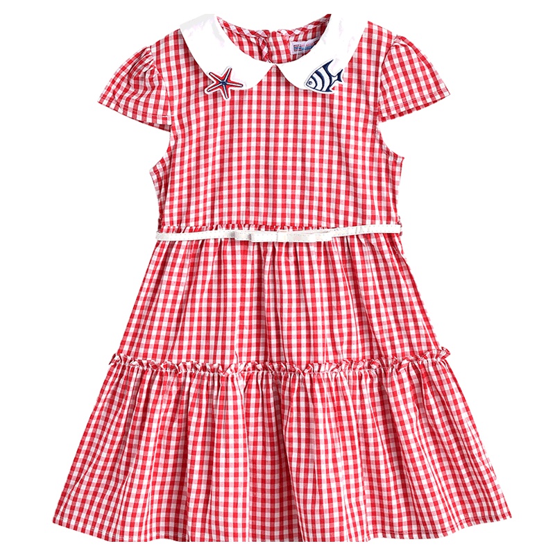 铅笔俱乐部童装2019夏装新款女童格子连衣裙中大童娃娃领洋气裙子