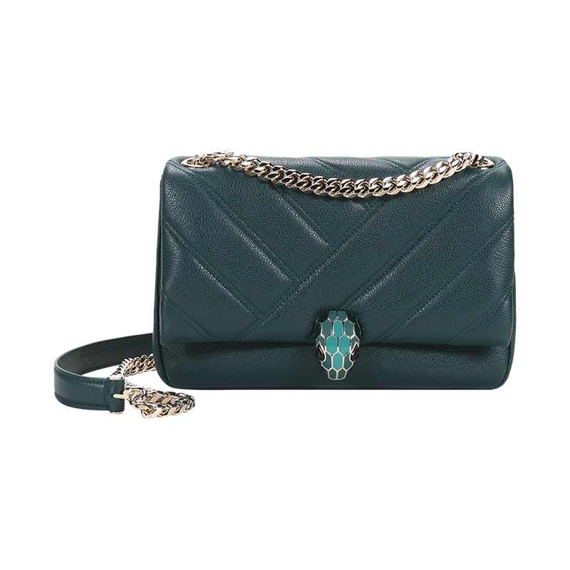 宝格丽 BVLGARI 女士 SERPENTI CABOCHON系列牛皮蛇头扣绗缝手提单肩斜挎包小号 290650
