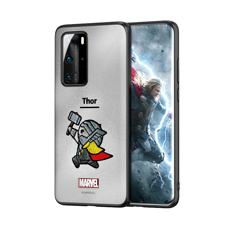 ESCASE 华为p40手机壳硅胶保护套全包防摔卡通动漫个性布艺刺绣网红潮牌保护壳漫威正版灰色雷神