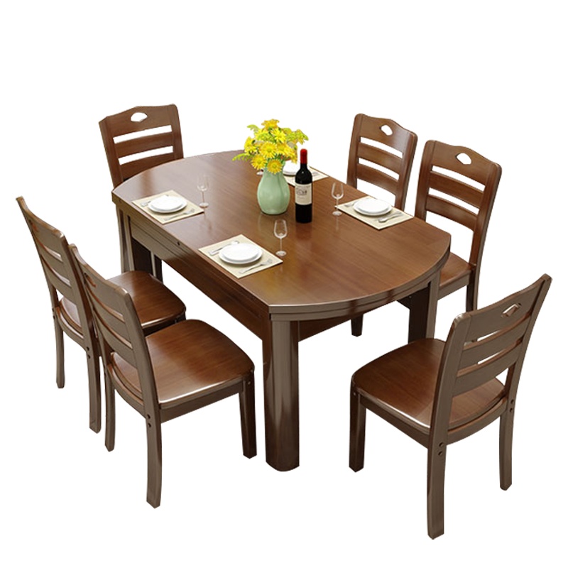 铭威盾实木餐桌椅组合4人6人餐厅家用X现代简约伸缩折叠餐桌小户型方圆两用圆形吃饭桌子[工厂现做 7天内发货]