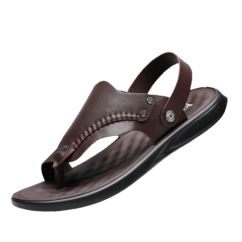 牧伦奴仕(MULUNUSHI)夏季人字拖男士沙滩鞋时尚透气凉鞋男夹趾鞋二层牛皮(除牛反绒)皮凉鞋两用凉拖鞋潮棕56941