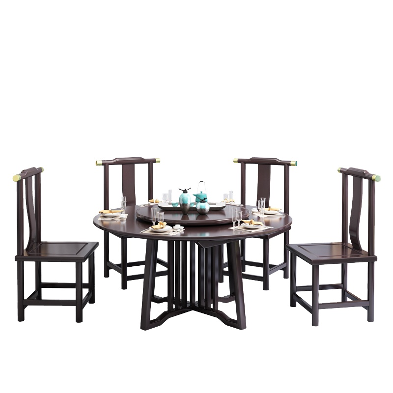 一米色彩 实木餐桌 新中式餐桌椅组合现代中式大圆桌原木饭桌 餐厅家具