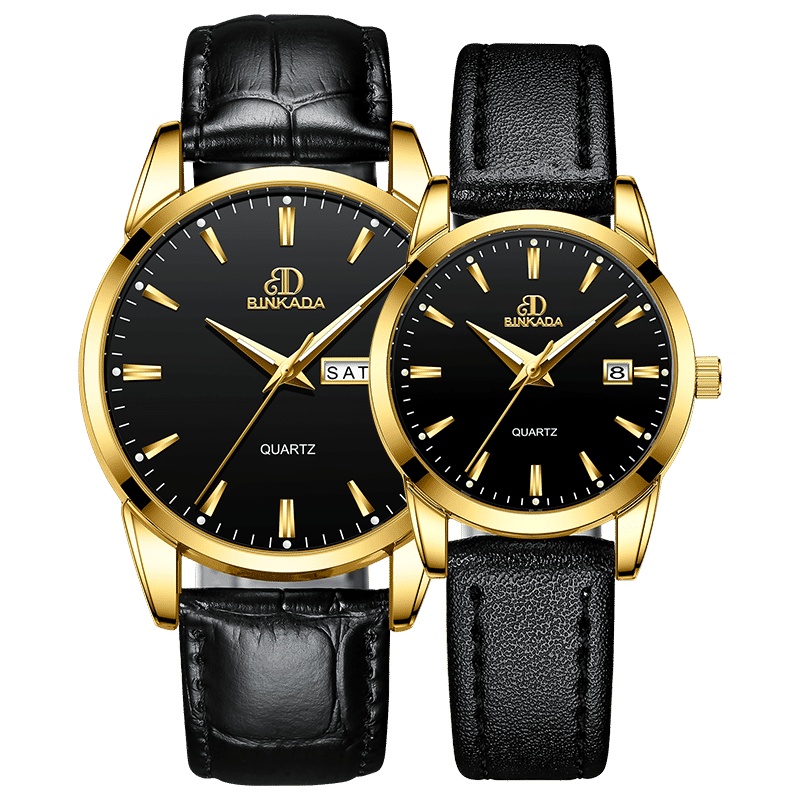 宾卡达BINKADA手表男表女表情侣石英表防水夜光双日历皮带情侣对表5008