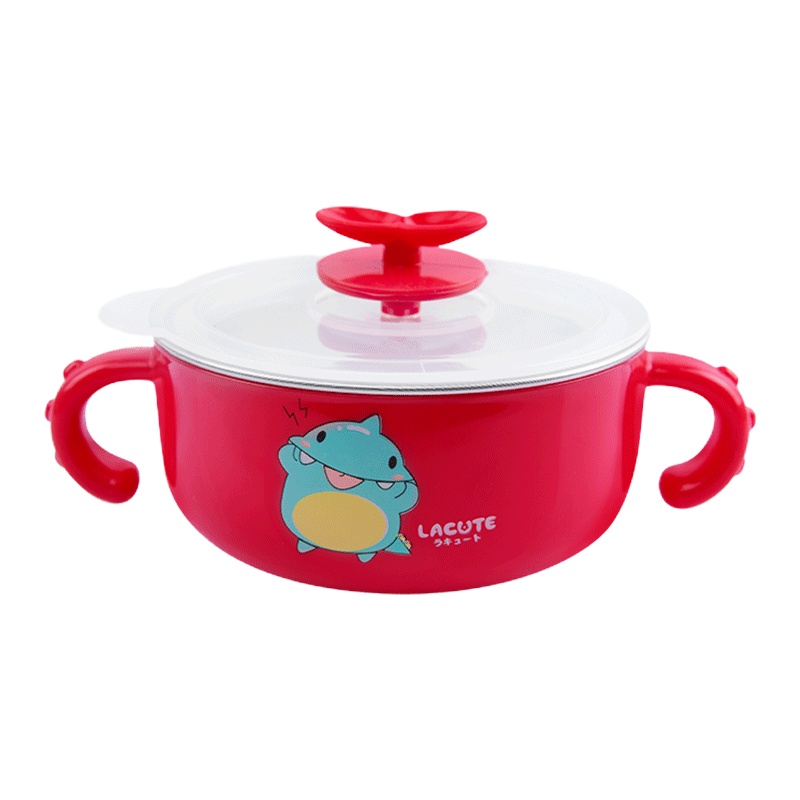 乐可爱常规碗200ml叉勺套装(红色)儿童餐具套装 宝宝辅食碗叉勺套装