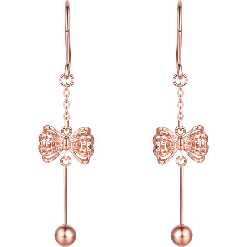 周六福(ZHOULIUFU) 珠宝18K金耳饰女士款蝴蝶结玫瑰金耳线耳钉耳坠 多彩KI093172