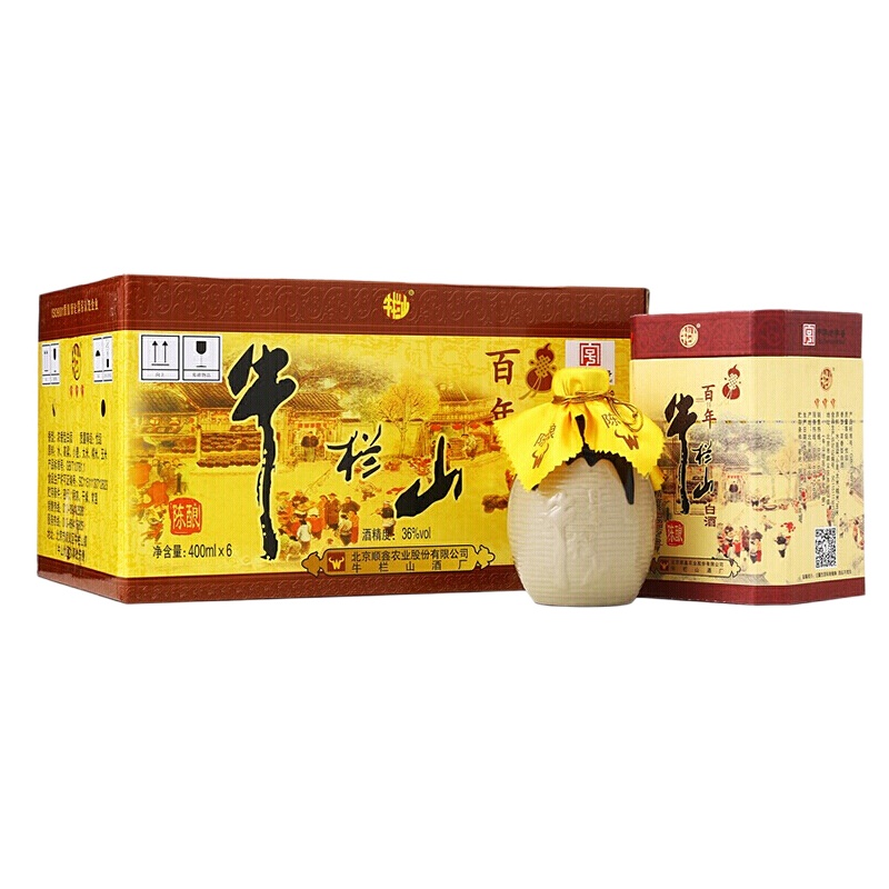 牛栏山二锅头 36度牛栏山百年陈酿经典三牛整箱400ml*6，