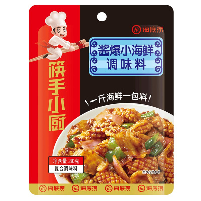 海底捞子品牌筷手小厨酱爆鱿鱼小海鲜调味料80g 袋装 调味品调味料 香辣蟹酱爆鱿鱼须花蛤海螺片龙虾炒蛏子调料
