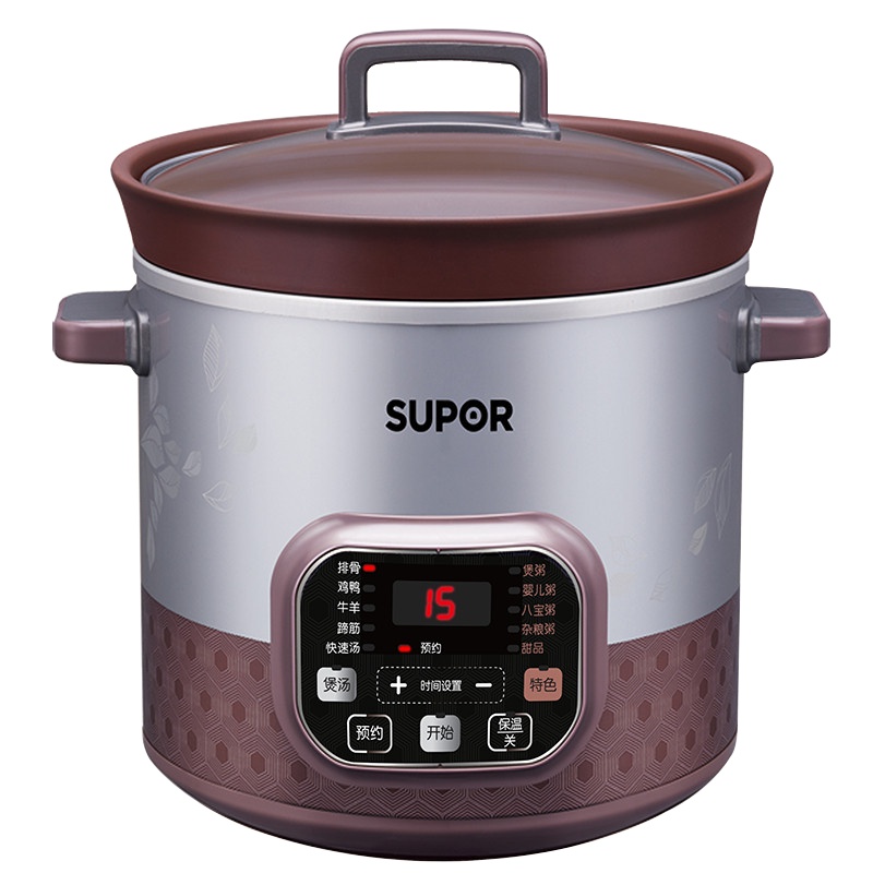 苏泊尔(SUPOR)DG50YC807-40电炖锅5升大容量电炖盅智能全自动电炖锅红陶汤锅单胆