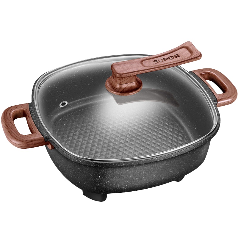 苏泊尔（SUPOR）电火锅 H3232FK861 多功能电热锅电蒸锅电煮锅6L家用大容量麦饭石色不粘电涮锅