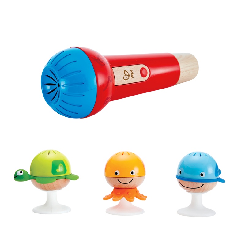 Hape吸盘沙铃麦克风套0-6岁儿童宝宝音乐玩具创意设计话筒玩具