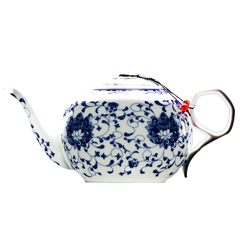 瓷物语CIWUYU家用茶具1000ML 陶瓷大茶壶单壶耐热防暴景德镇青花瓷薄胎瓷(洋莲茶壶 )