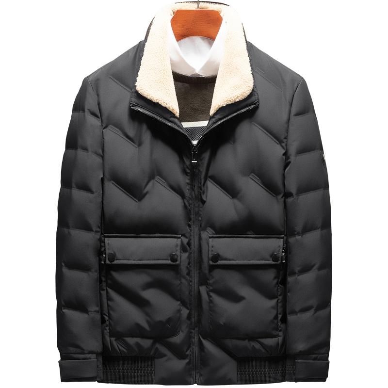 雅鹿男装冬季保暖时尚简约外套男士商务休闲羊羔绒翻领羽绒服1289F568