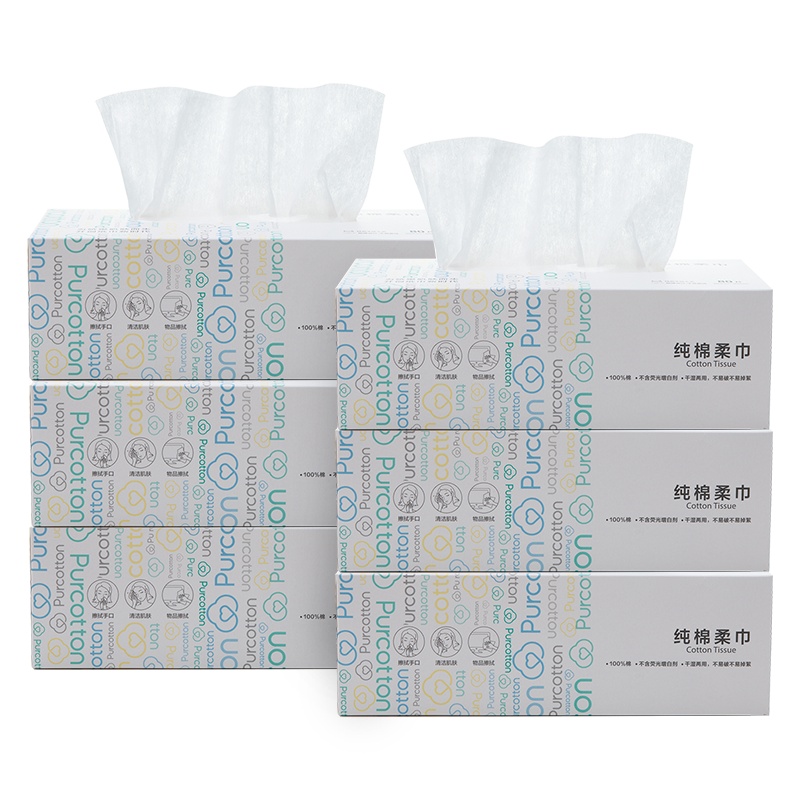 全棉时代擦脸巾棉柔巾洗脸巾纯棉加厚洁面巾一次性毛巾 干湿两用非湿巾抽纸盒装80抽*6
