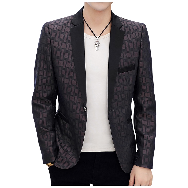 男士时尚菱形格子西服单西潮男发型师靓仔夜店韩版修身小西装. SKLGG963