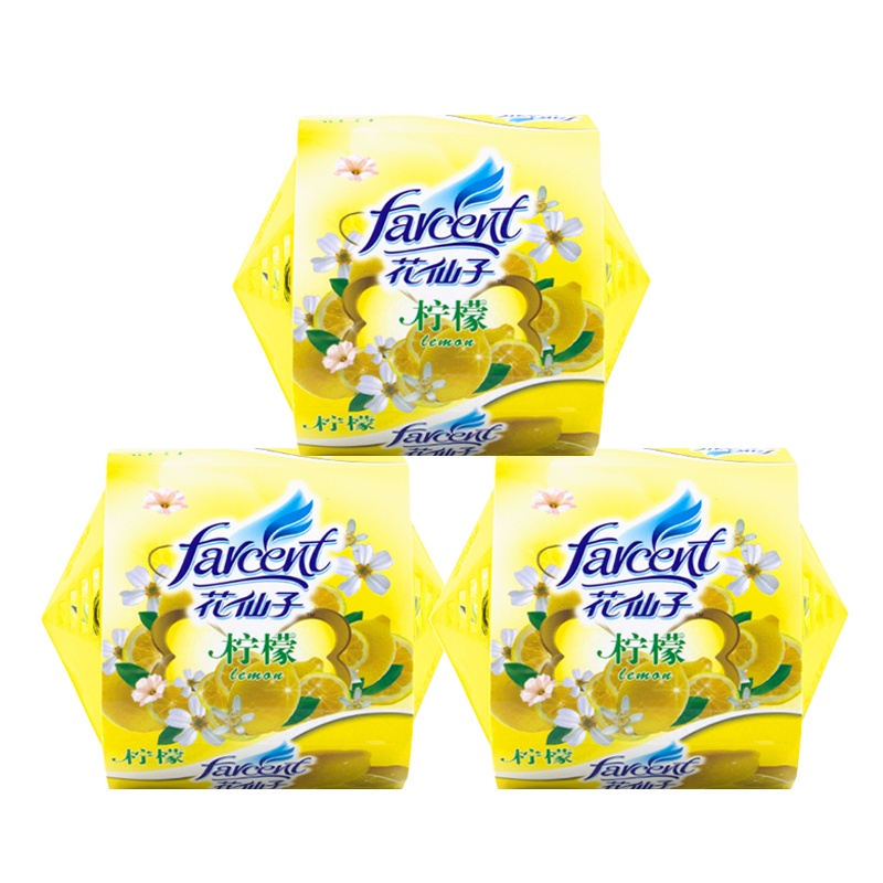 花仙子 柠檬香清香剂厕所除臭卫生间香薰卧室内持久汽车香水膏状空气清新剂80g 3盒