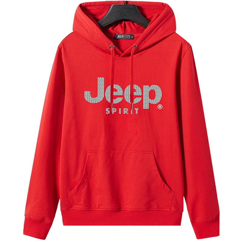 JEEP吉普春秋季新款卫衣男长袖连帽套头纯色帽衫男士休闲时尚上衣