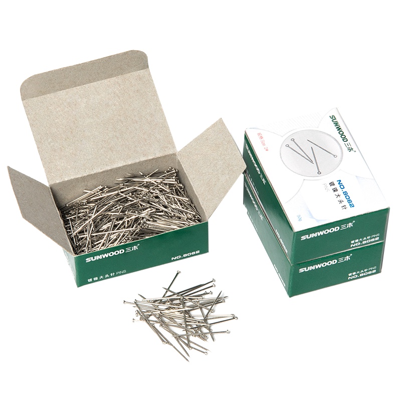 三木(SUNWOOD)8062大头针办公文具用品26mm镀镍定位针金属固定针 50g/盒直别针10盒