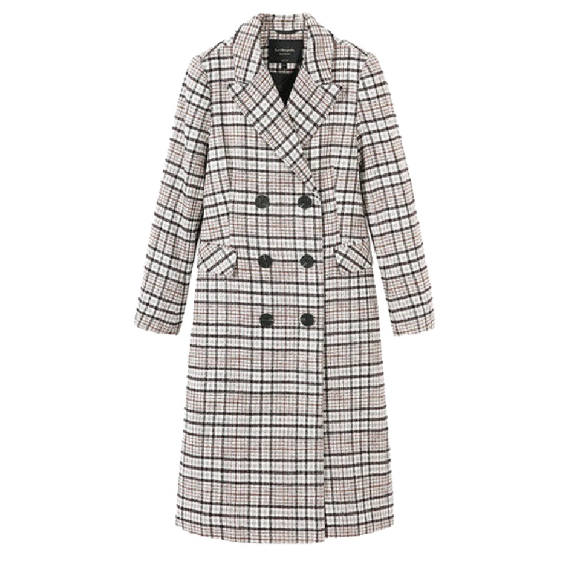 潮流新款拉夏贝尔冬季新款羊毛学院风毛呢外套中长款格子大衣10023930