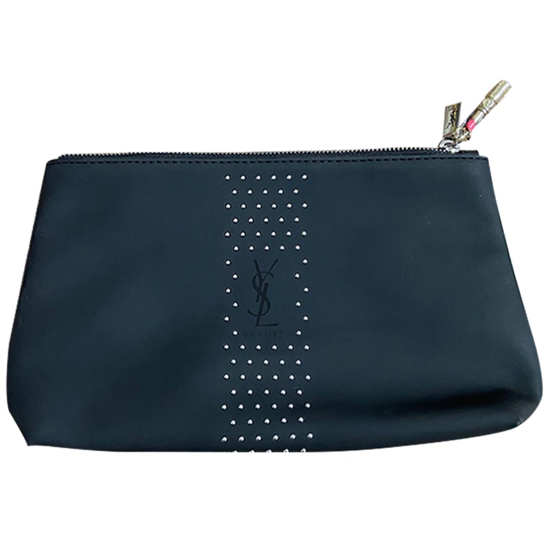 圣罗兰(YSL)黑色铆钉皮质挂件化妆包