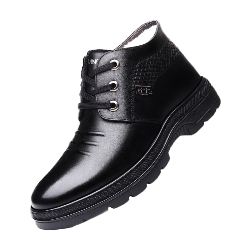 环球冬季防寒保暖男士棉皮鞋加绒加厚真皮软牛皮防滑厚底特厚中年